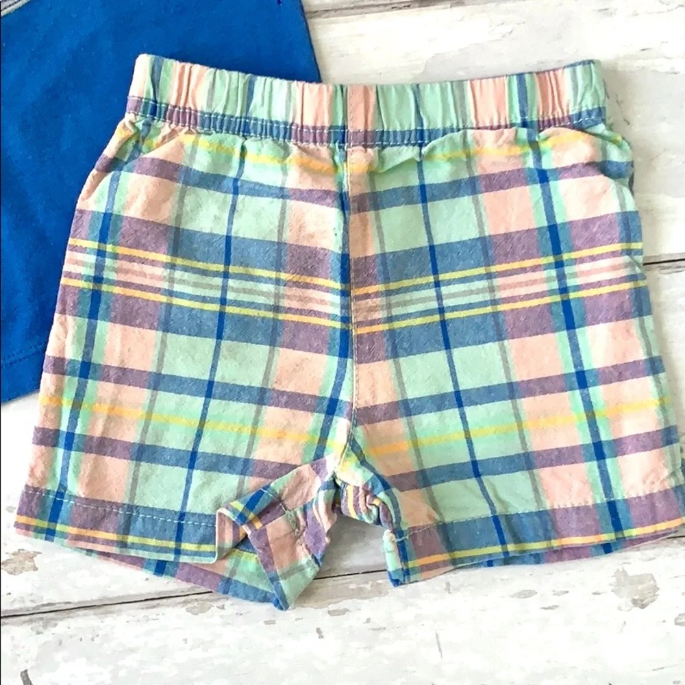 Carters 12m Boys Plaid Shorts Outfit Blue Whale Shirt Baby Kids Set